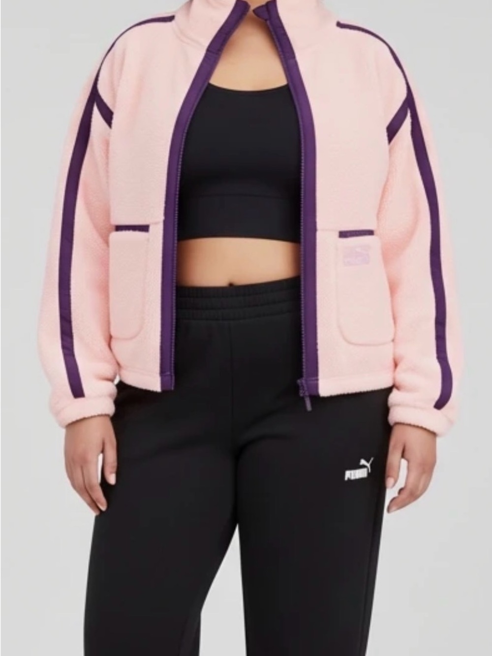 Puma Pink Sherpa Jacket with Purple Trim